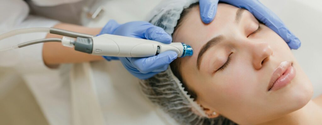 a woman getting a facial peel from a doctor